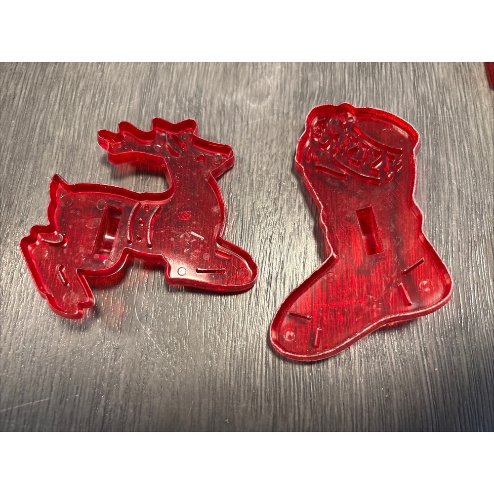 Vintage HRN Christmas Cookie Cutters Original Red Clear Made in U.S.A. Set-16 - Picture 3 of 16